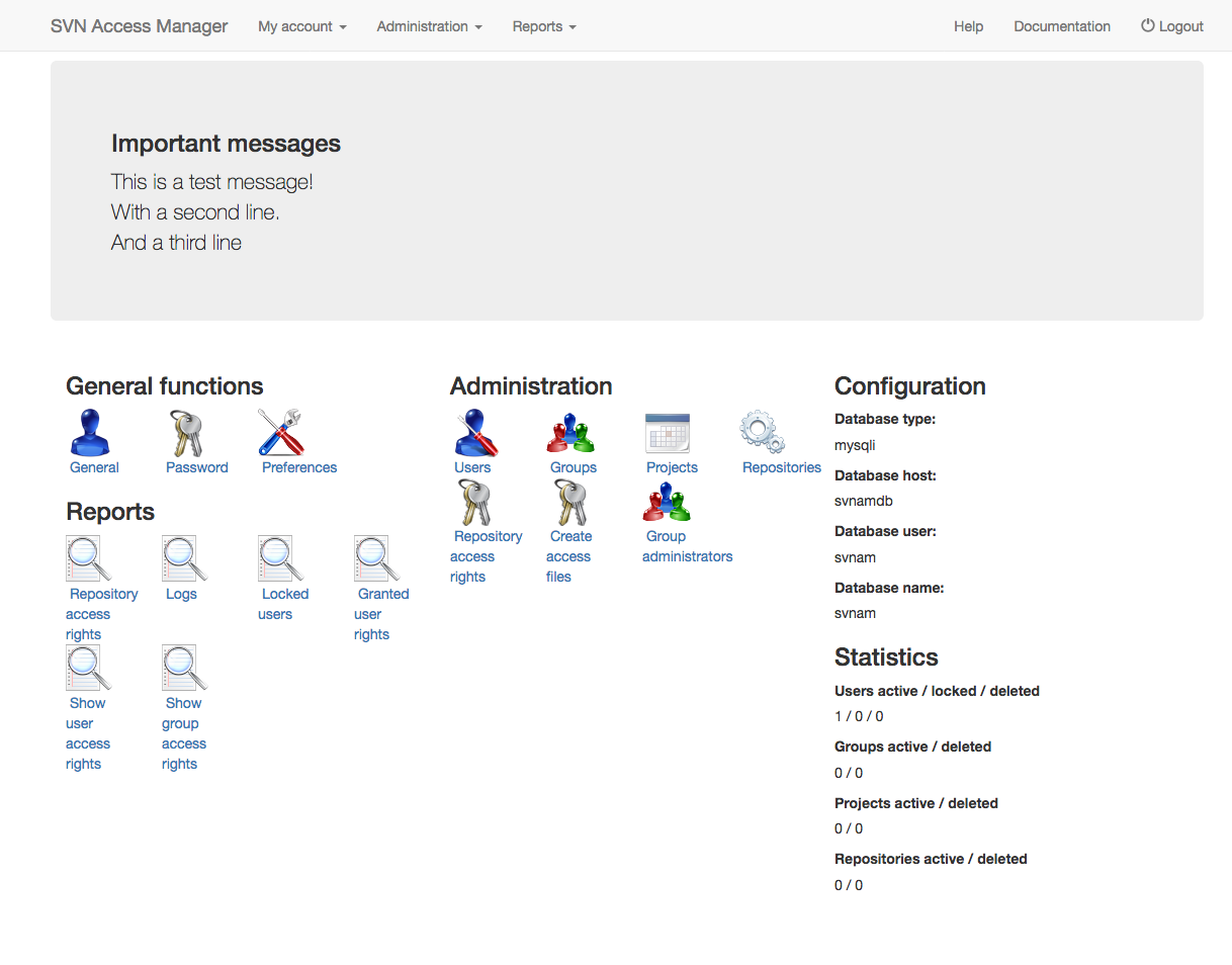 Main screen of an administrator